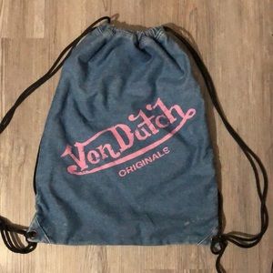 Von Dutch denim drawstring backpack